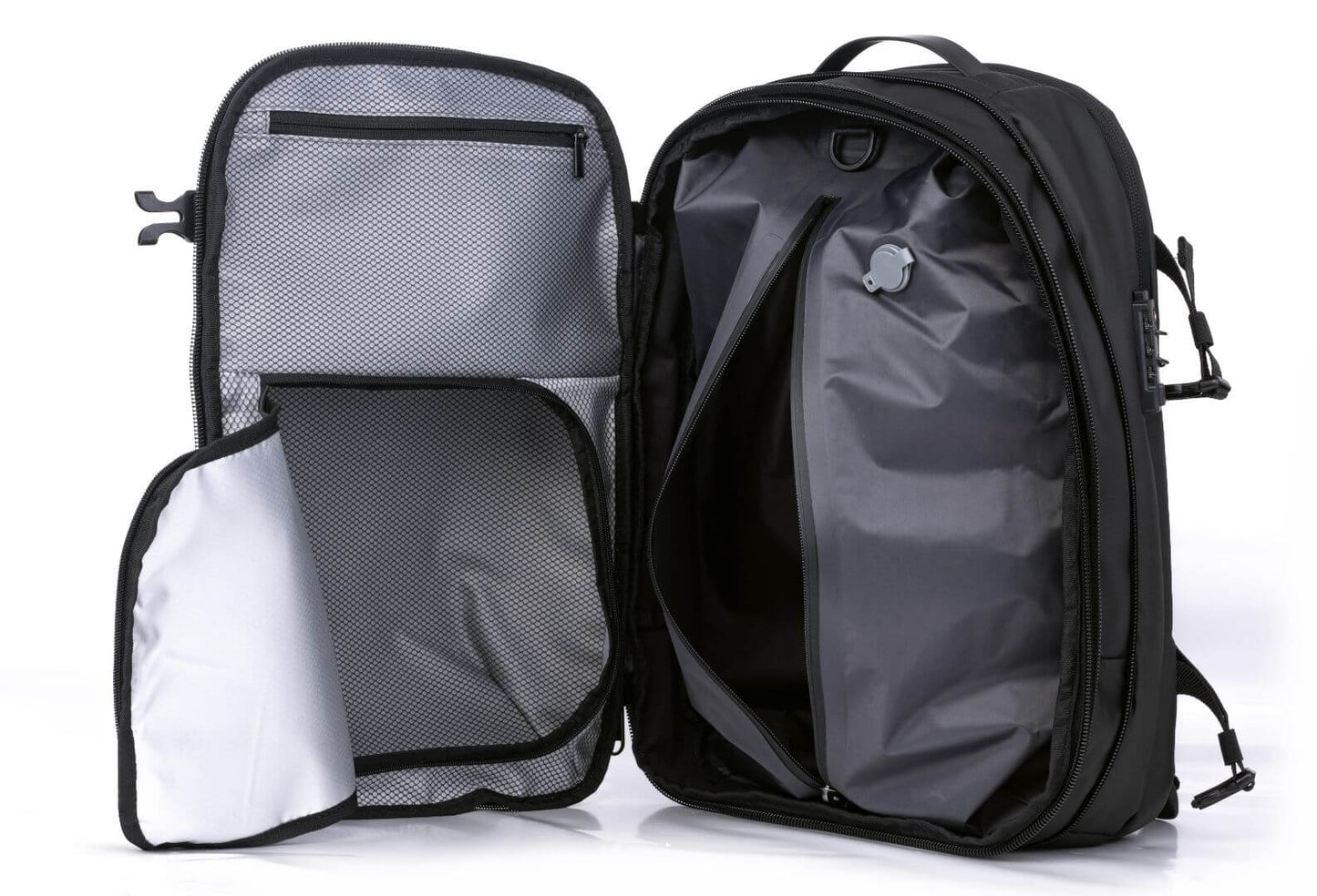 LitePack Pro compression backpack with built-in vacuum system and 12 smart compartments, maximizing travel space.